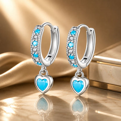 925 Sterling Silver Earrings with Synthetic Turquoise and CZ - White Gold Plated  DestGlow
