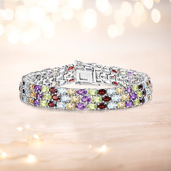 23.74 Carat Genuine Multi Stones .925 Sterling Silver Bracelet  DestGlow