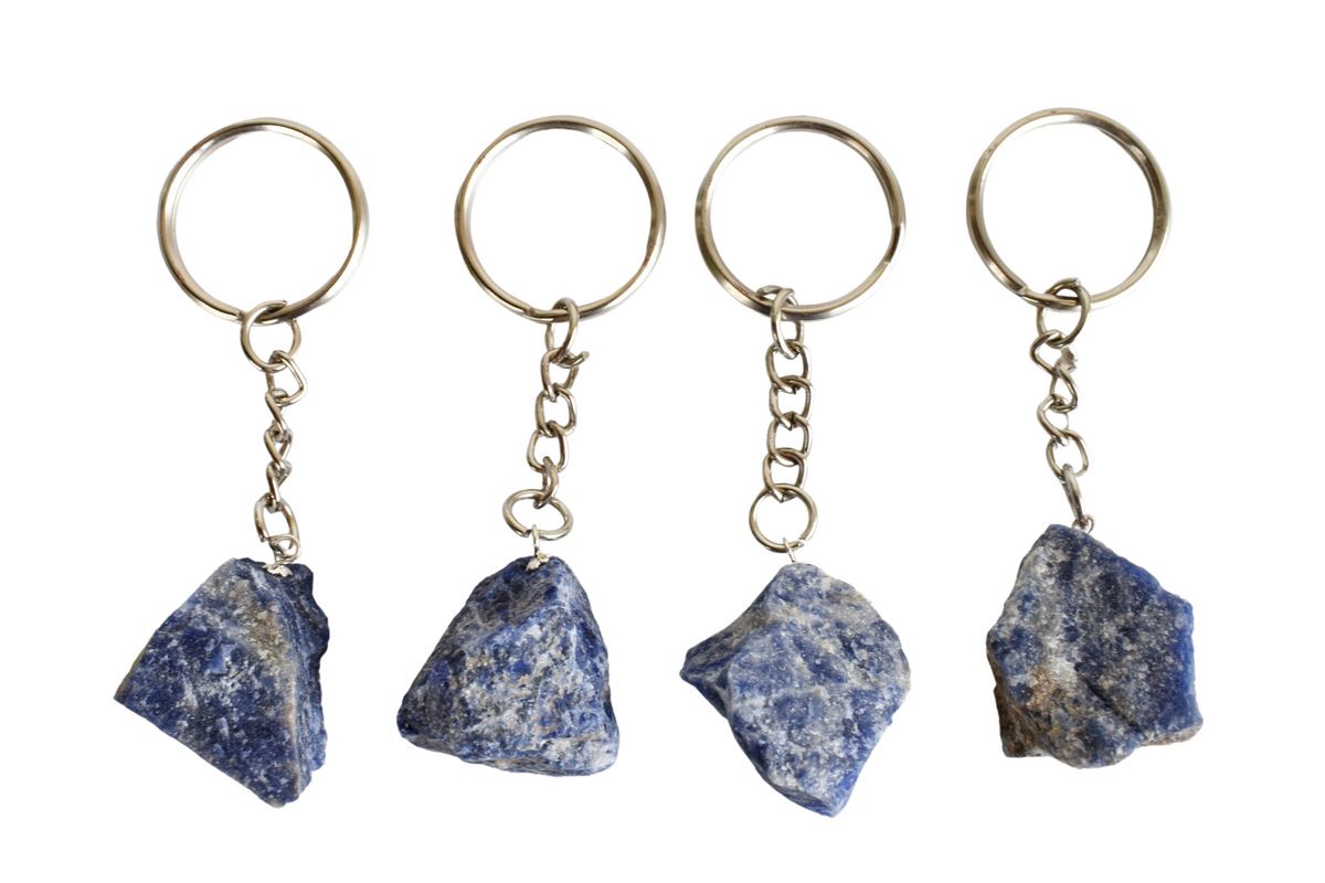 Sodalite Key Chain, Gemstone Keychain Crystal Key Ring (Meditation and Angelic Communication )  DestGlow