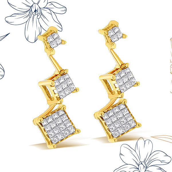 14K Yellow Gold 1 cttw Princess Cut Diamond Earrings (H-I, SI1-SI2) by Bids.com