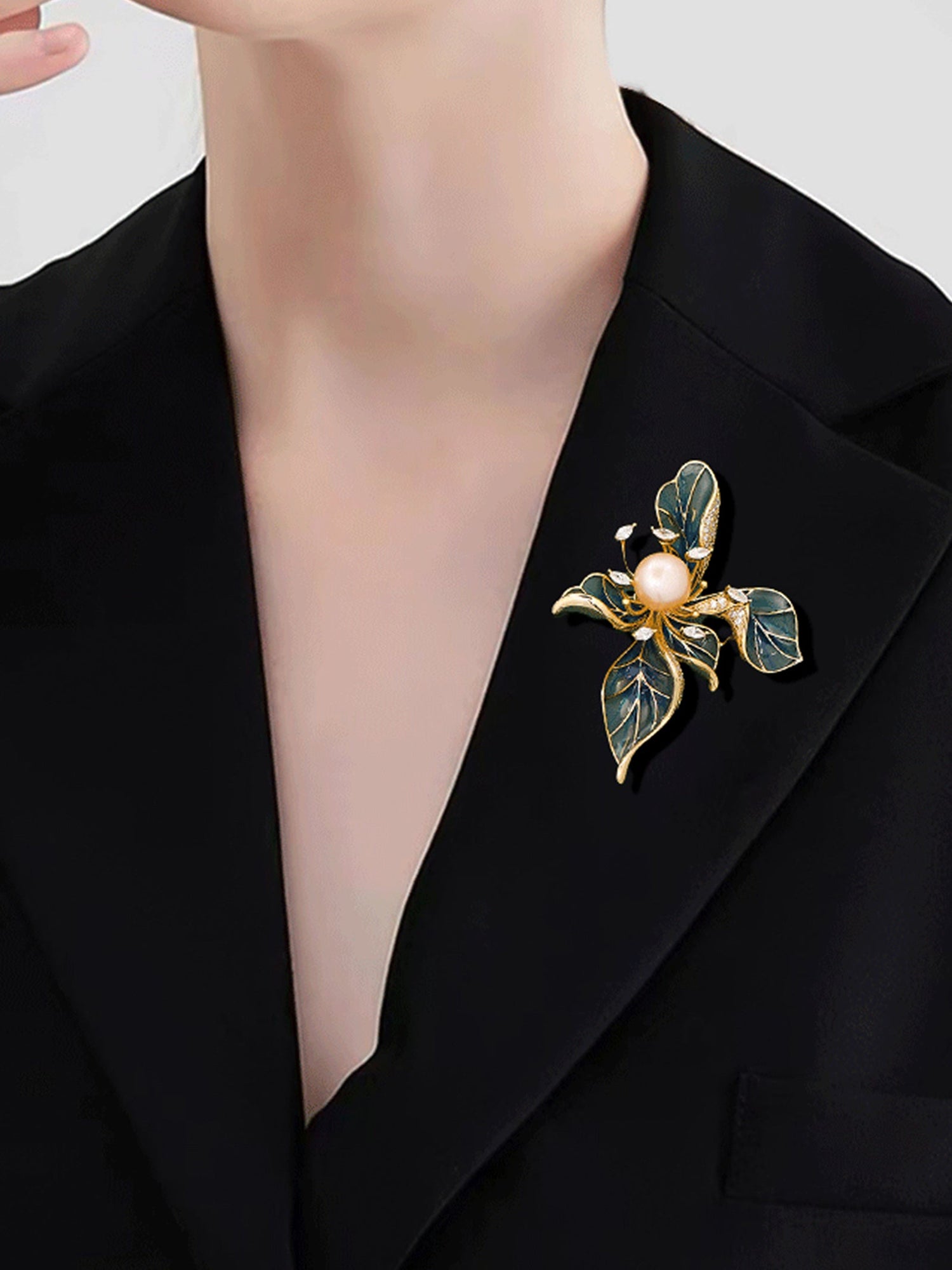 Freshwater Pearl, Zircon &amp; Alloy French Iris Brooch by LINTICO