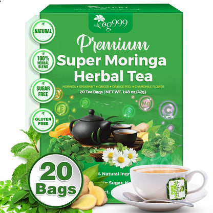 Super Moringa Herbal Tea, Improve Digestion, Support Brain, Weight, Skin and Sleep, Eco-Conscious Tea Bags by FreshDrinkUS - Natural and Premium Herbal Tea
