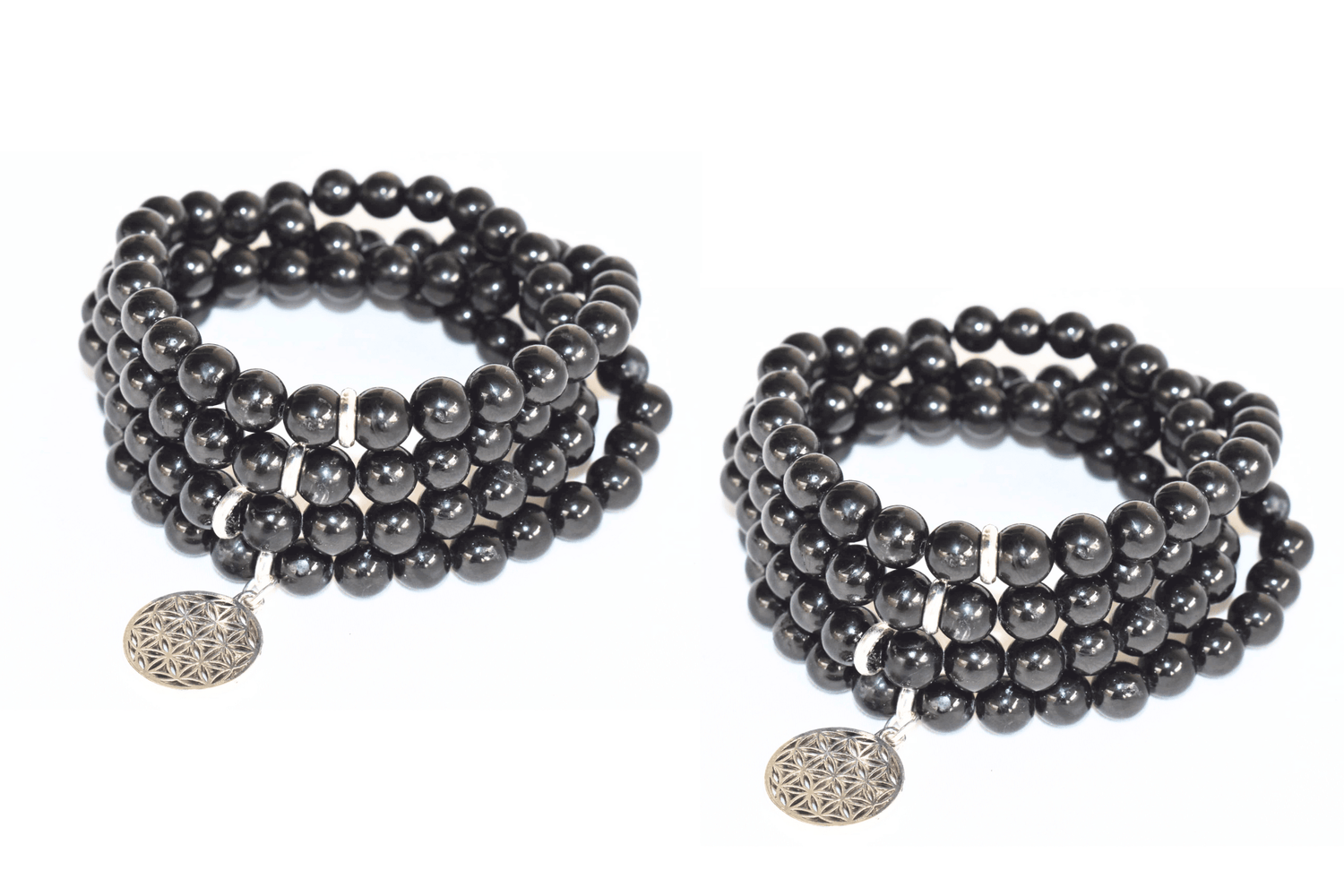 Black Tourmaline Beads Mala Bracelet, 108 Prayer Beads Necklace (Physical Ailments and Growth)  DestGlow