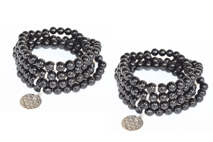 Black Tourmaline Beads Mala Bracelet, 108 Prayer Beads Necklace (Physical Ailments and Growth)  DestGlow