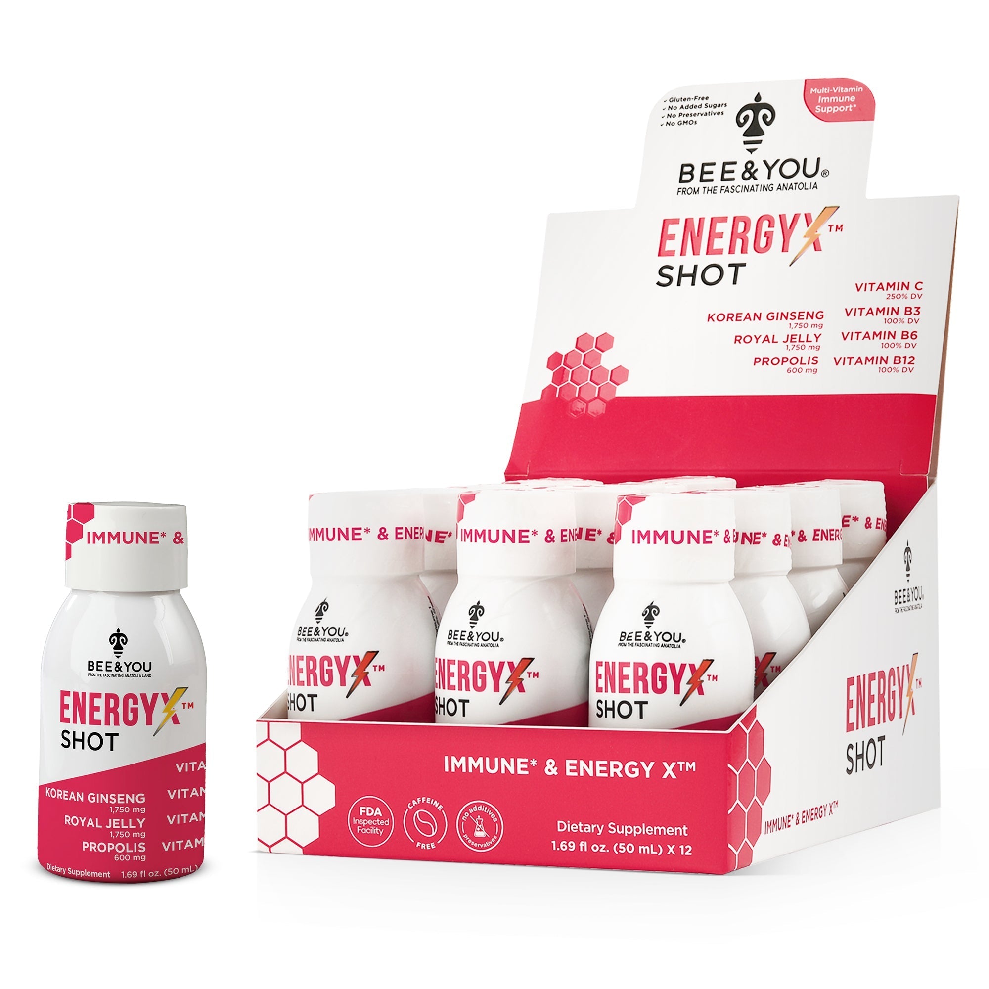 Bee &amp; You Energy X Shot Korean Red Ginseng 1.69 oz (12 Pack)