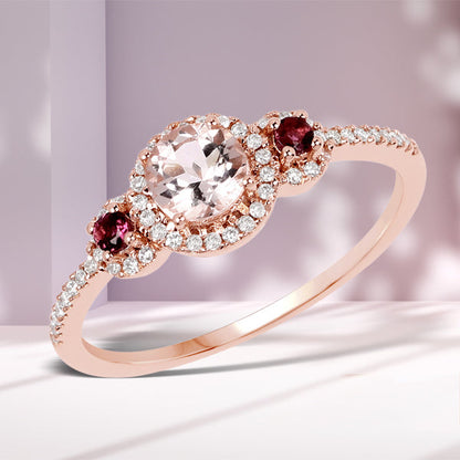 0.63 Carat Genuine Morganite, Pink Tourmaline and White Diamond 14K Rose Gold Ring by Bids.com