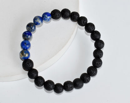 Lava Diffuser Bracelet, Lava with Lapis Lazuli Beads Diffuser Jewelry, Aromatherapy, Essential Oil Bracelet, Spiritual Gift, Yoga Gift for Her  DestGlow