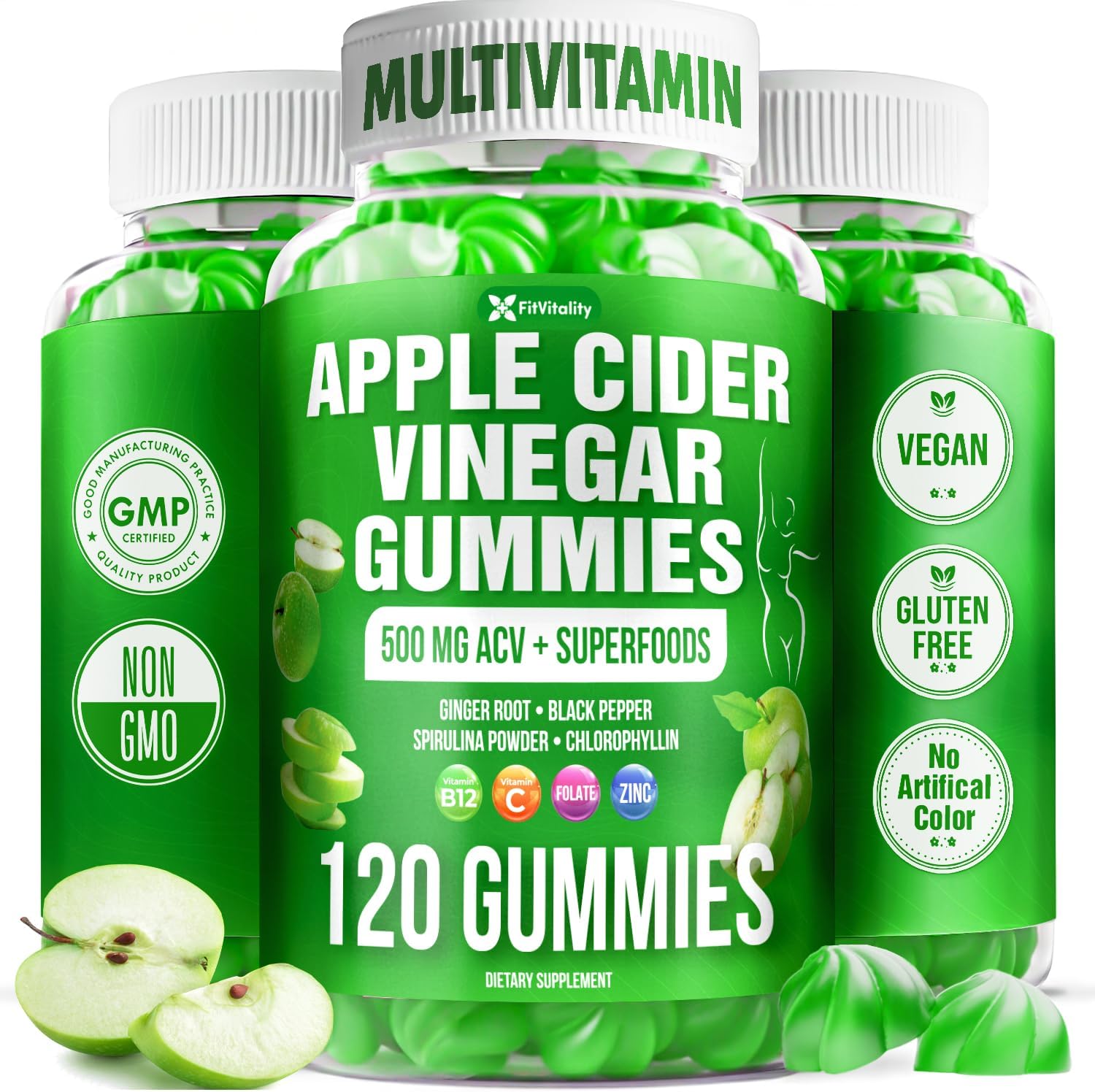 Premium Apple Cider Vinegar (ACV) Gummies, Formulated with Vitamin B12, Zinc, Ginger &amp; Vitamin C by FreshDrinkUS - Natural and Premium Herbal Tea