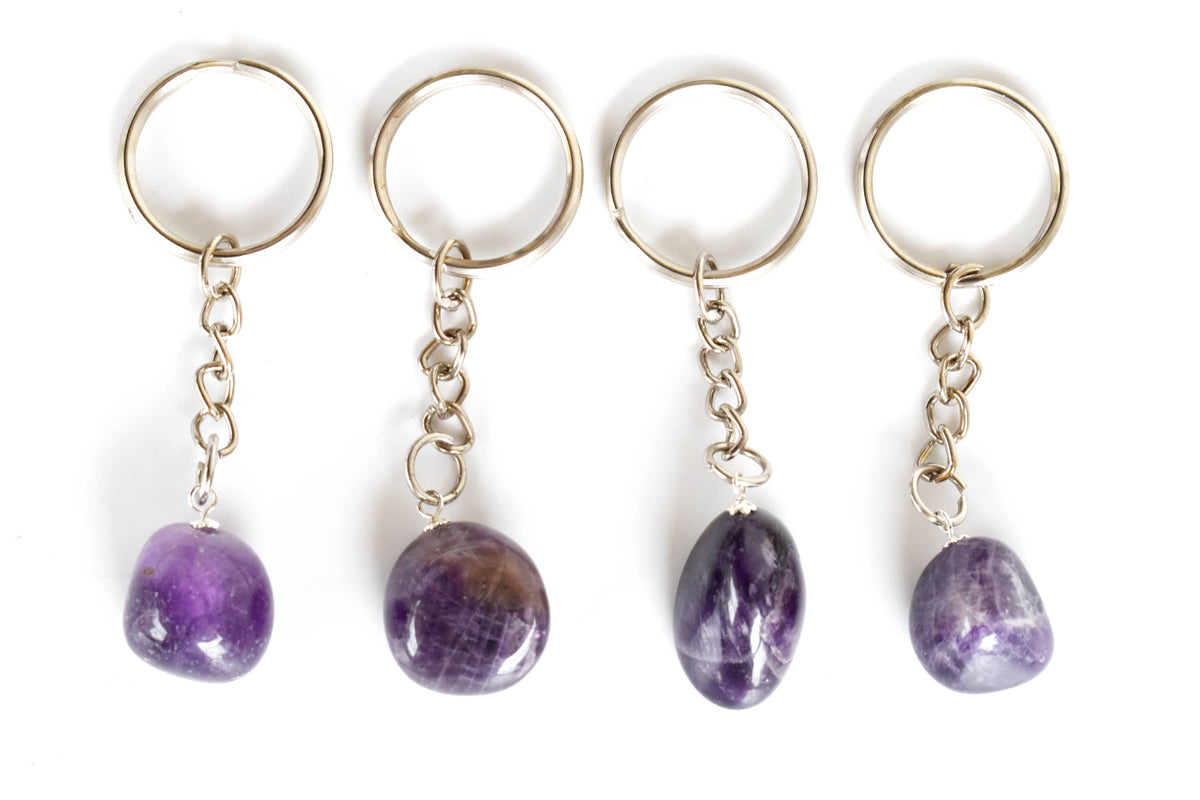 Amethyst Key Chain, Gemstone Keychain Crystal Key Ring (Intuition and Grief)  DestGlow