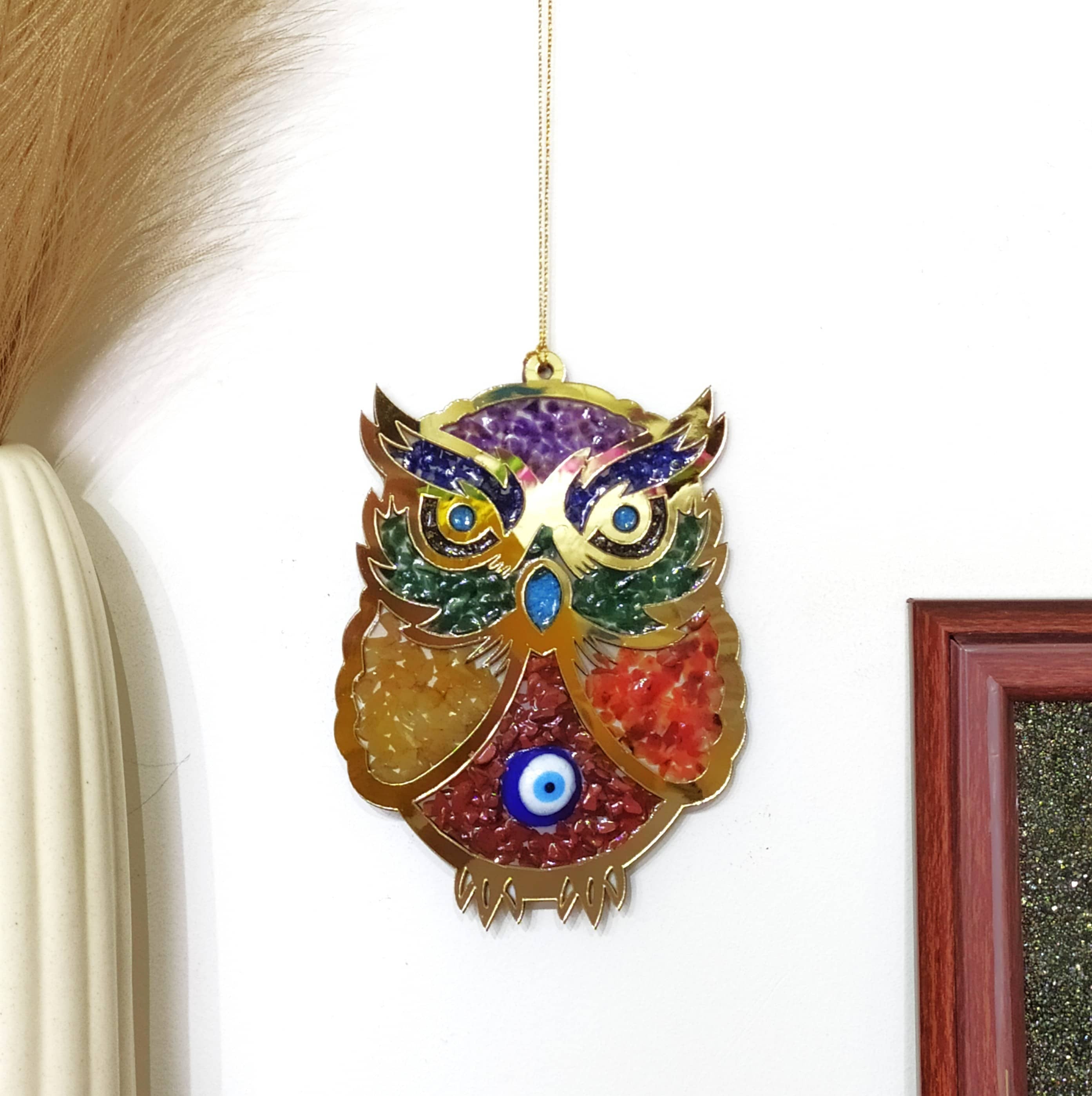 Owl Hanging, Home Protection Charm, Crystal Wall Hanging  DestGlow