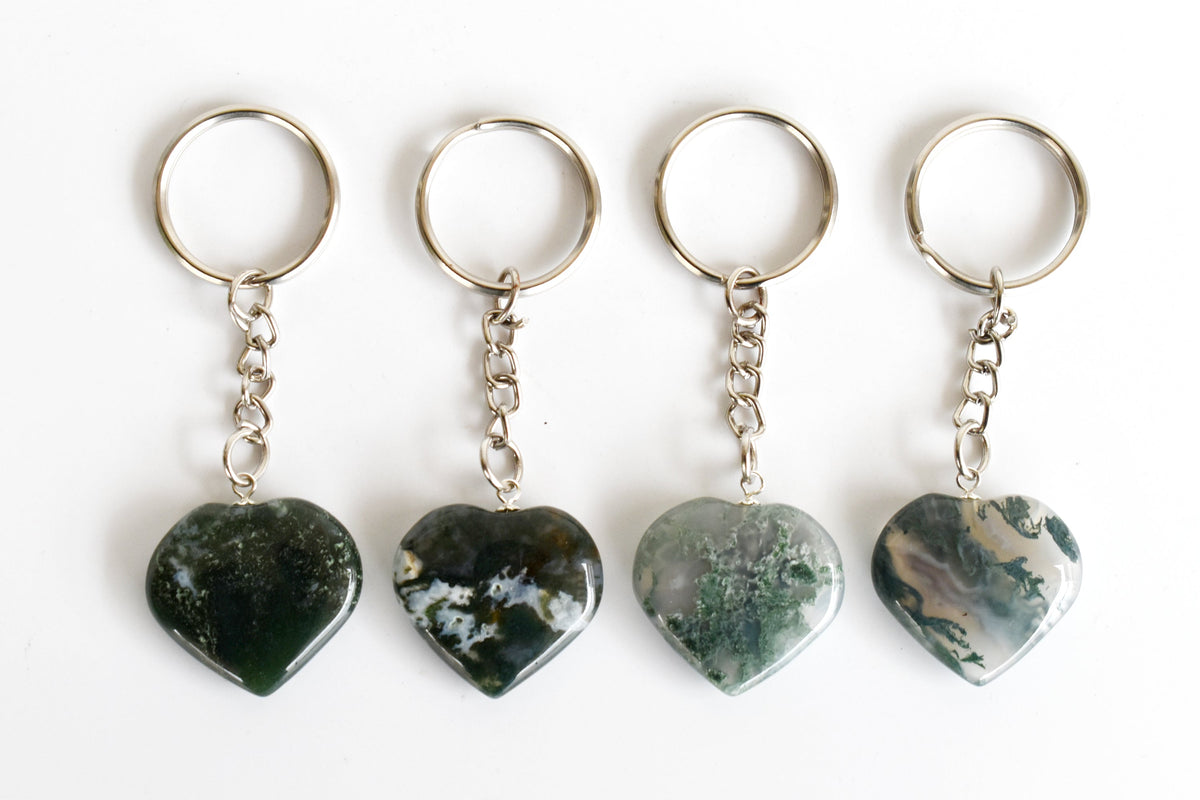 Moss Agate Key Chain, Gemstone Keychain Crystal Key Ring (Trust and Self-Discipline)  DestGlow