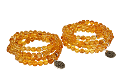 Heated Citrine Beads Mala Bracelet, 108 Prayer Beads Necklace (Prosperity and Success)  DestGlow