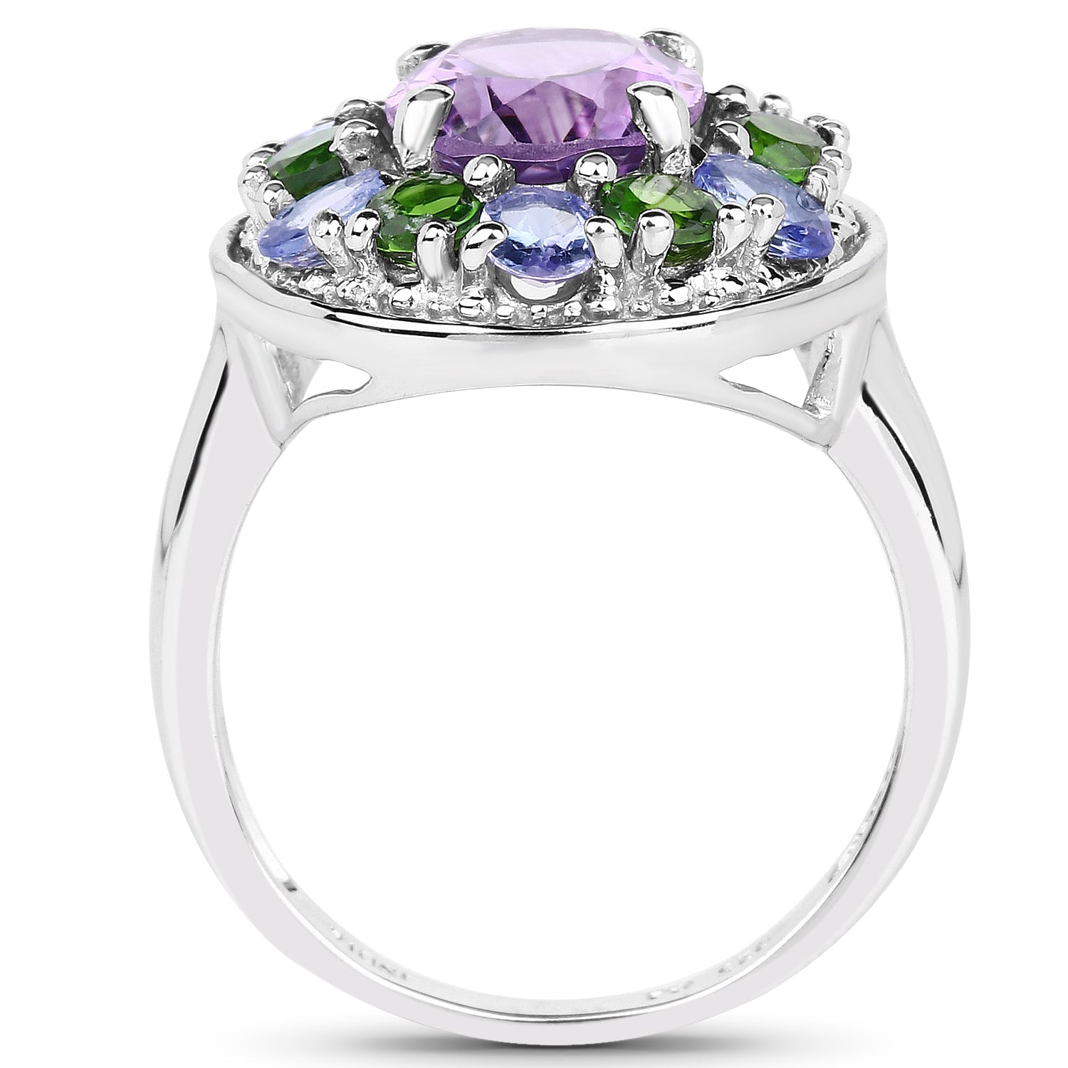 3.89 Carat Genuine Amethyst, Tanzanite &amp; Chrome Diopside .925 Sterling Silver Ring by Bids.com