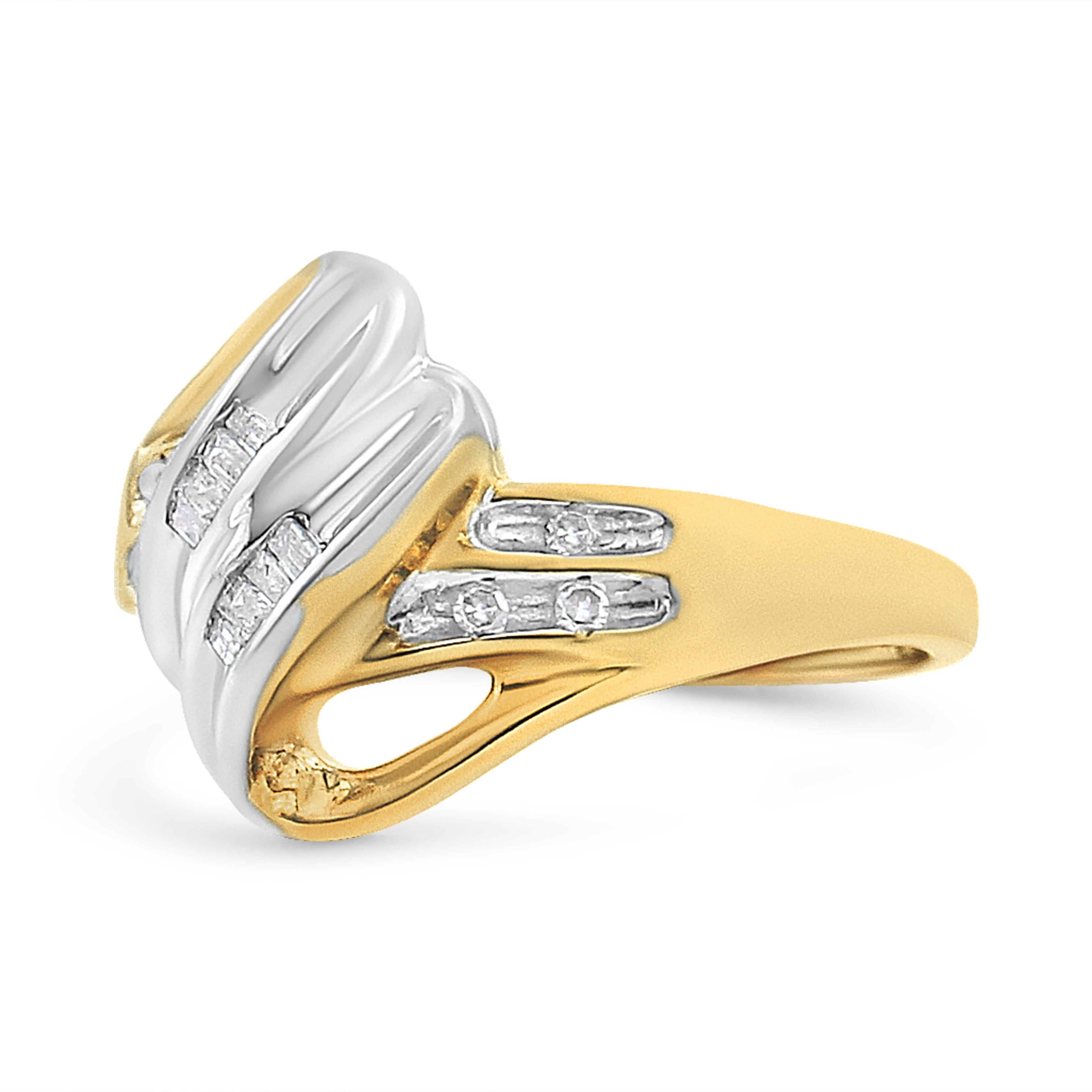 10K Yellow and White Gold 1.00 Cttw Round And Baguette-Cut Diamond Accent Bypass Ring (H-I Color, I2-I3 Clarity) - Ring Size 7 by Bids.com