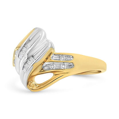 10K Yellow and White Gold 1.00 Cttw Round And Baguette-Cut Diamond Accent Bypass Ring (H-I Color, I2-I3 Clarity) - Ring Size 7 by Bids.com