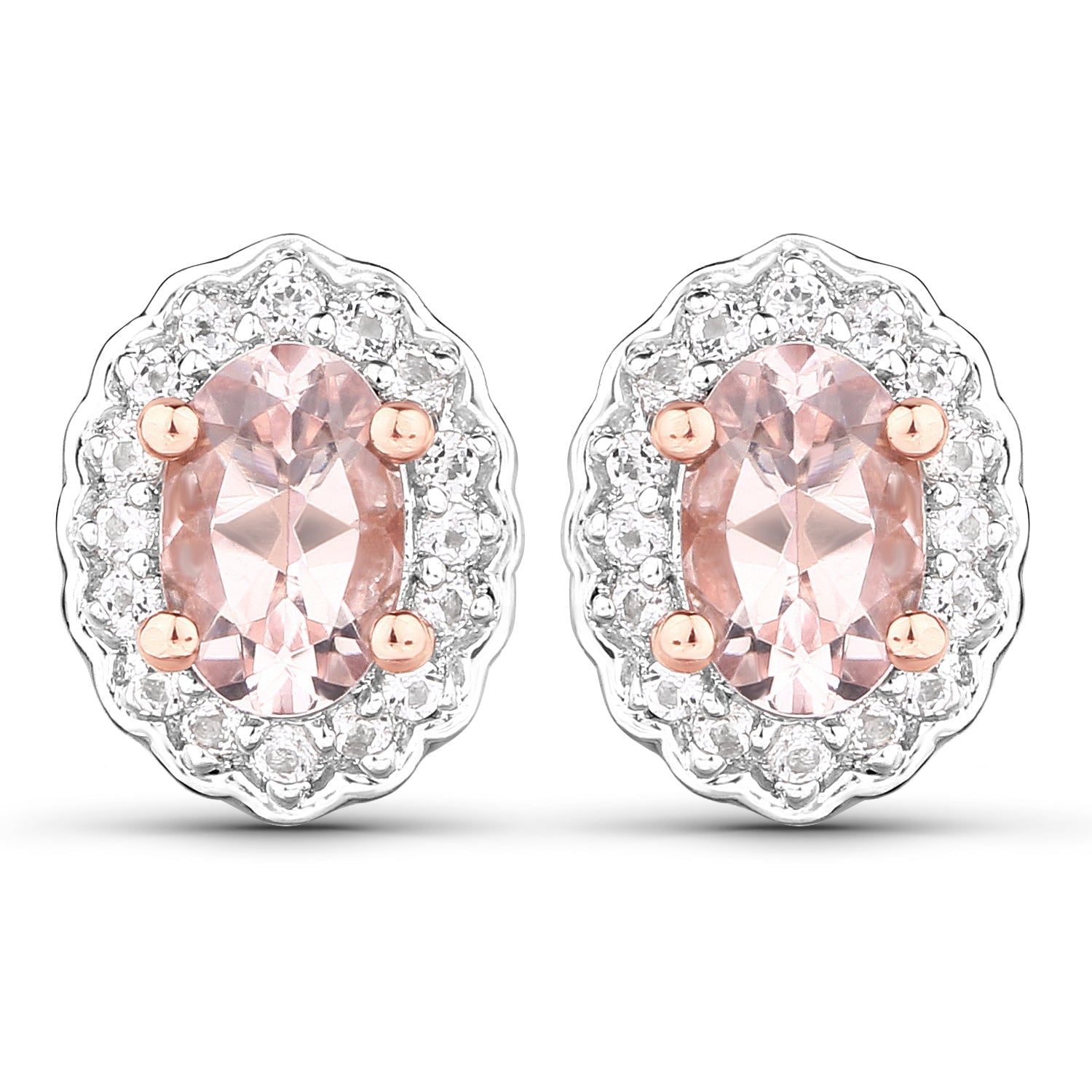 1.98 Carat Genuine Morganite and White Topaz .925 Sterling Silver 3 Piece Jewelry Set (Ring, Earrings, and Pendant w/ Chain)  DestGlow