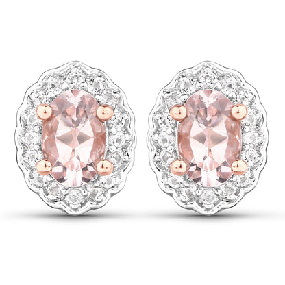 1.98 Carat Genuine Morganite and White Topaz .925 Sterling Silver 3 Piece Jewelry Set (Ring, Earrings, and Pendant w/ Chain)  DestGlow