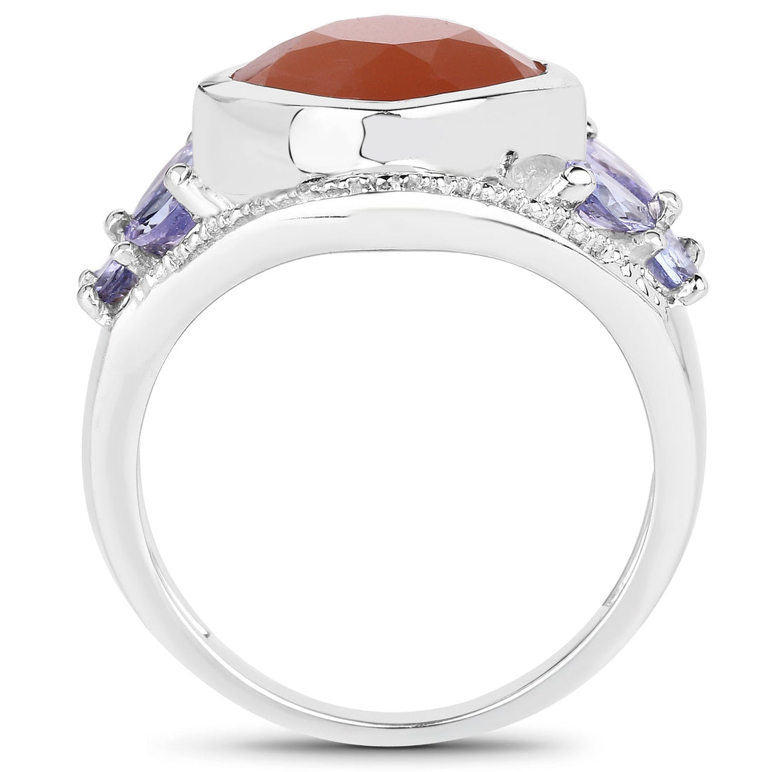 4.67 Carat Genuine Peach Moonstone and Tanzanite .925 Sterling Silver Ring by Bids.com