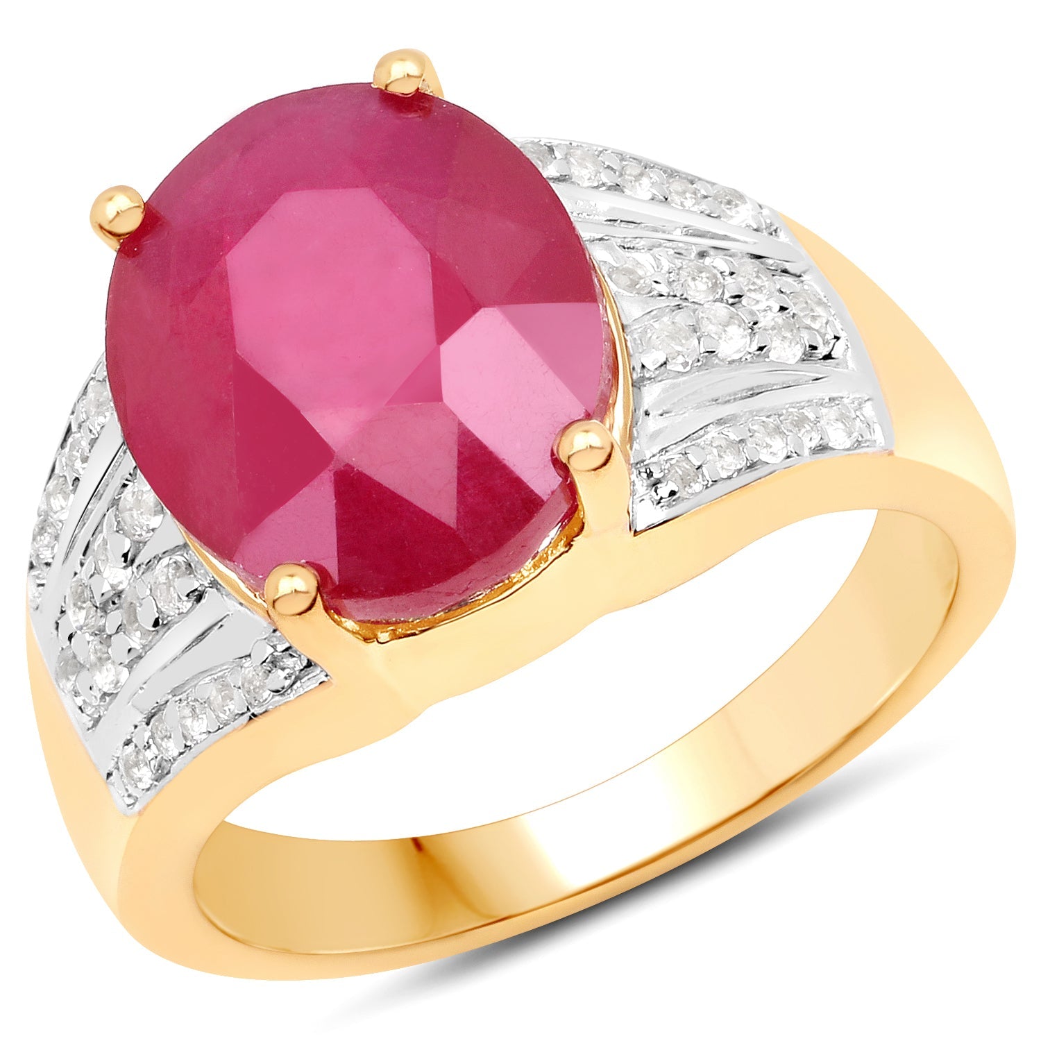 14K Yellow Gold Plated 5.49 Carat Glass Filled Ruby and White Topaz .925 Sterling Silver Ring by Bids.com