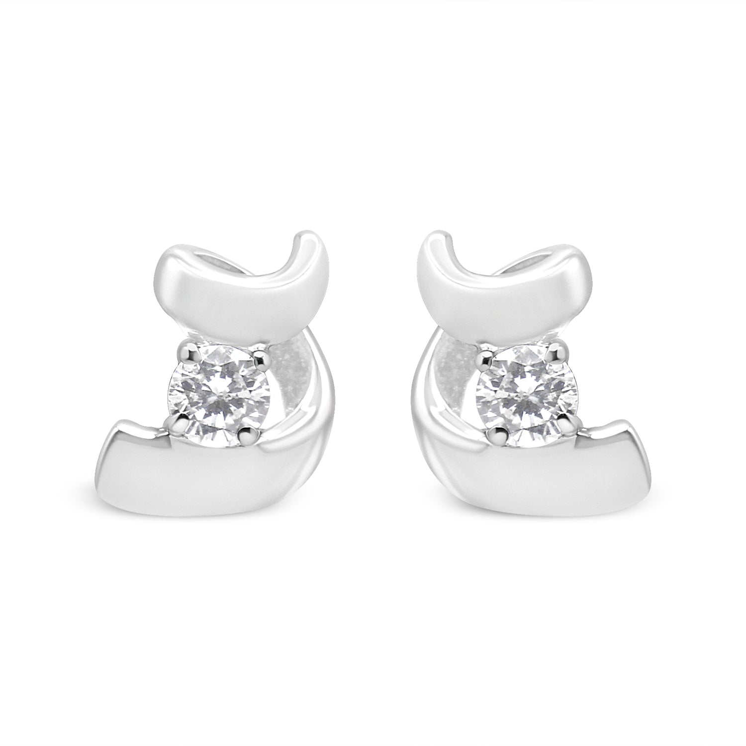 10K White Gold 1/10 Cttw Round Brilliant-Cut Diamond Espira Swirls Solitaire Push Back Stud Earrings (I-J Color, I1-I2 Clarity) by Bids.com