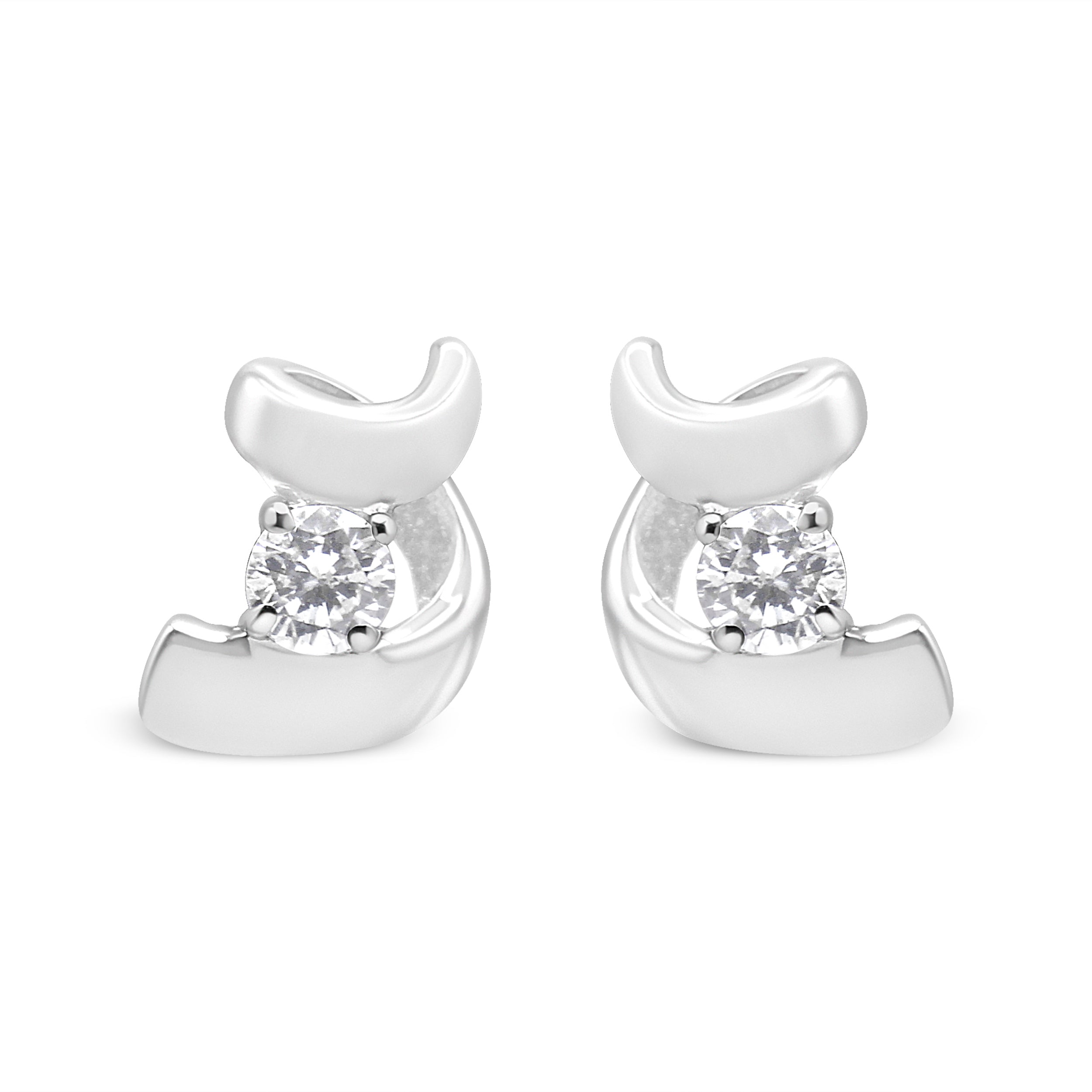 10K White Gold 1/10 Cttw Round Brilliant-Cut Diamond Espira Swirls Solitaire Push Back Stud Earrings (I-J Color, I1-I2 Clarity) by Bids.com
