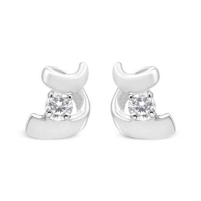 10K White Gold 1/10 Cttw Round Brilliant-Cut Diamond Espira Swirls Solitaire Push Back Stud Earrings (I-J Color, I1-I2 Clarity) by Bids.com