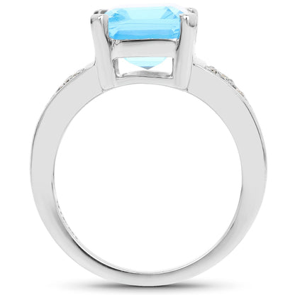 5.75 Carat Genuine Swiss Blue Topaz and White Topaz .925 Sterling Silver Ring by Bids.com