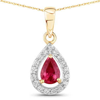 1.03 Carat Genuine Ruby and White Diamond 14K Yellow Gold Pendant by Bids.com