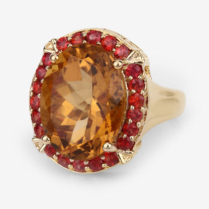 9.38 Carat Genuine Citrine and Orange Sapphire .925 Sterling Silver Ring by Bids.com