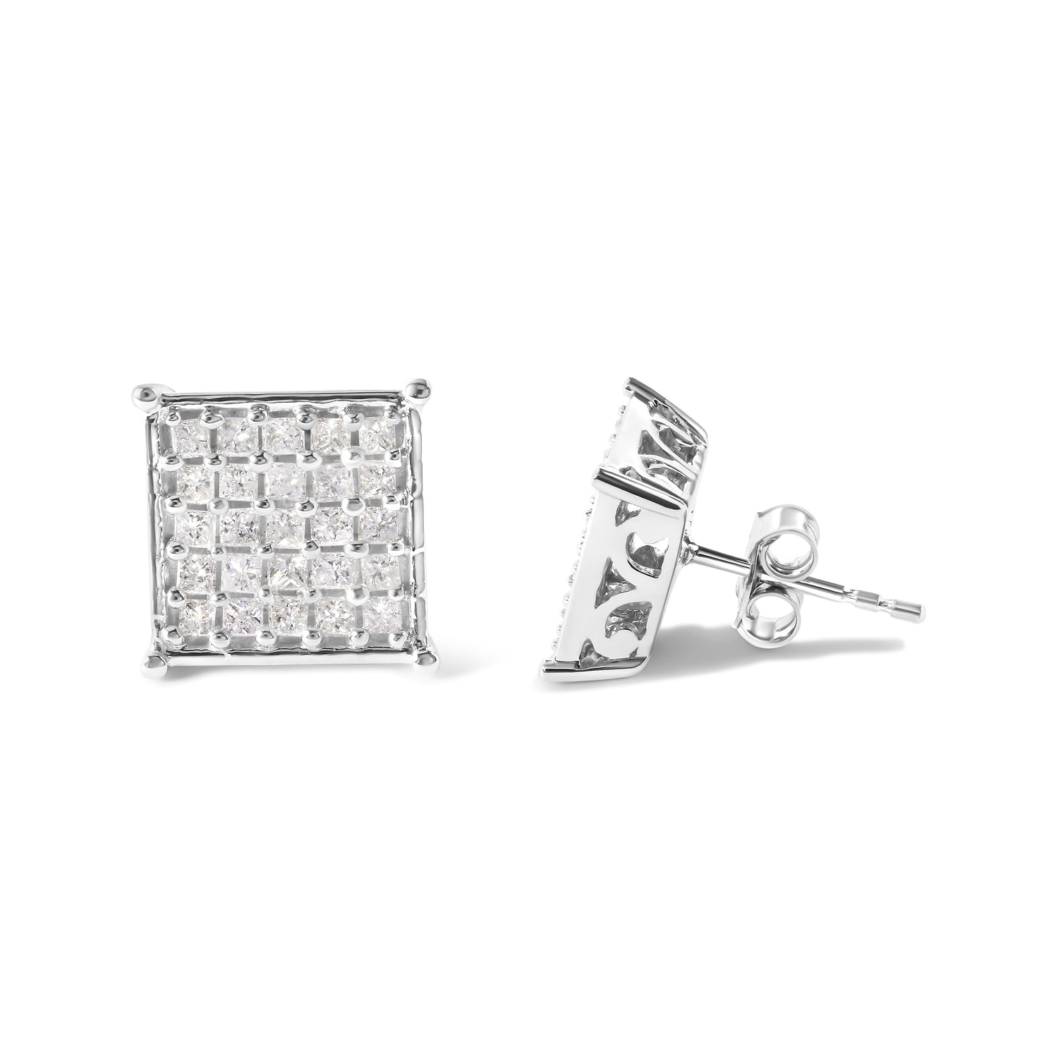 10K White Gold 3/4 Cttw Princess Diamond Composite Stud Earrings (I-J Color, I1-I2 Clarity) by Bids.com