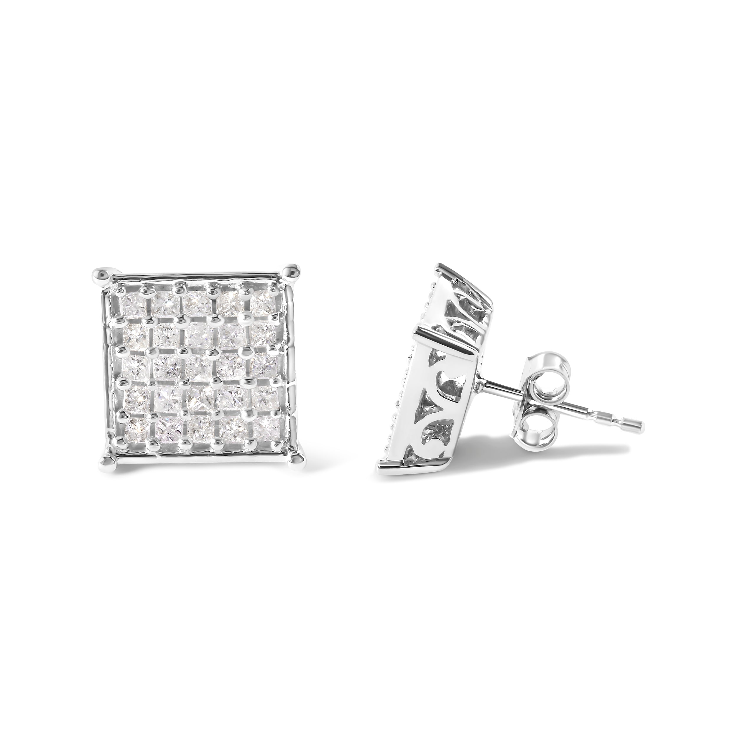 10K White Gold 3/4 Cttw Princess Diamond Composite Stud Earrings (I-J Color, I1-I2 Clarity) by Bids.com