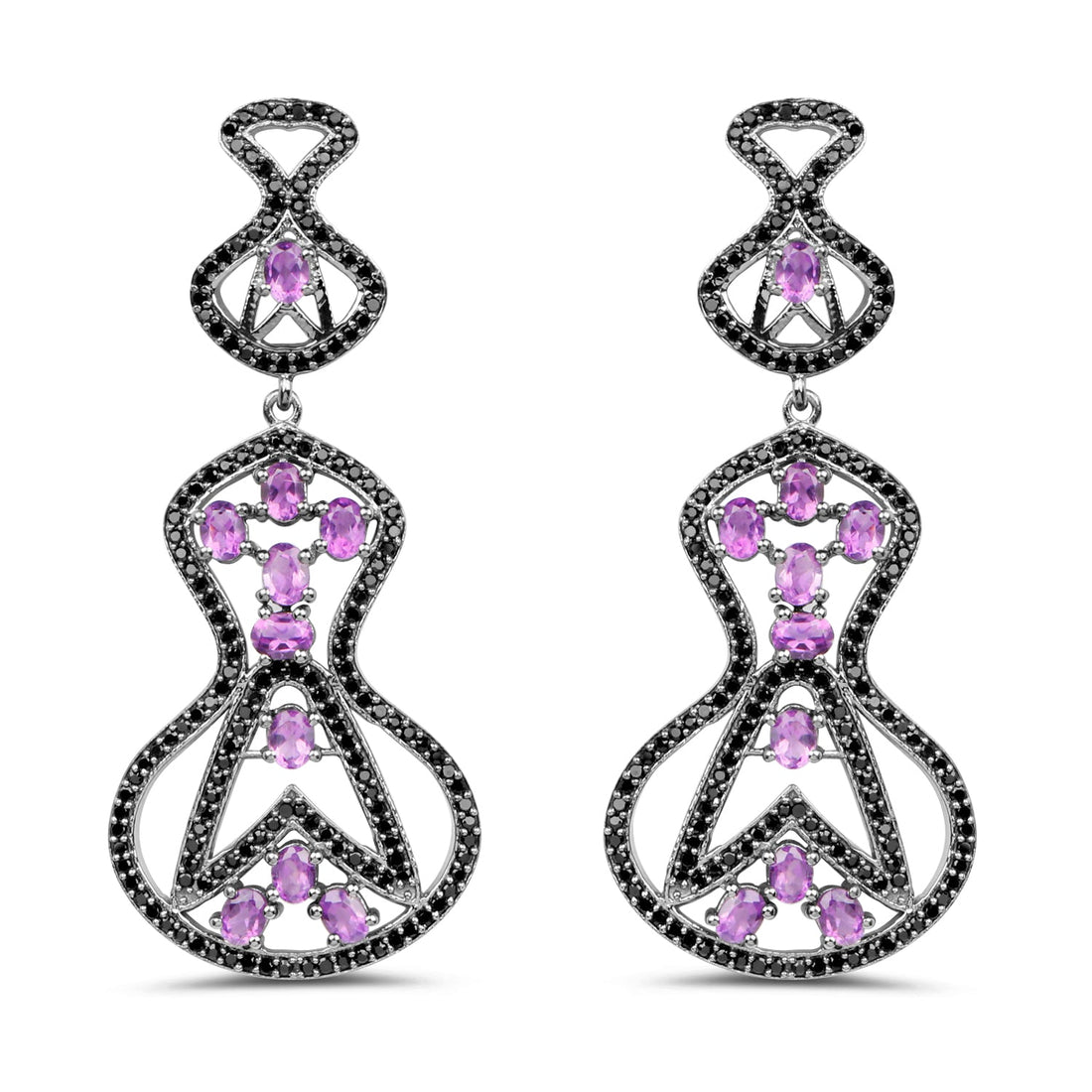 5.30 Carat Genuine Amethyst and Black Spinel .925 Sterling Silver Earrings by Bids.com