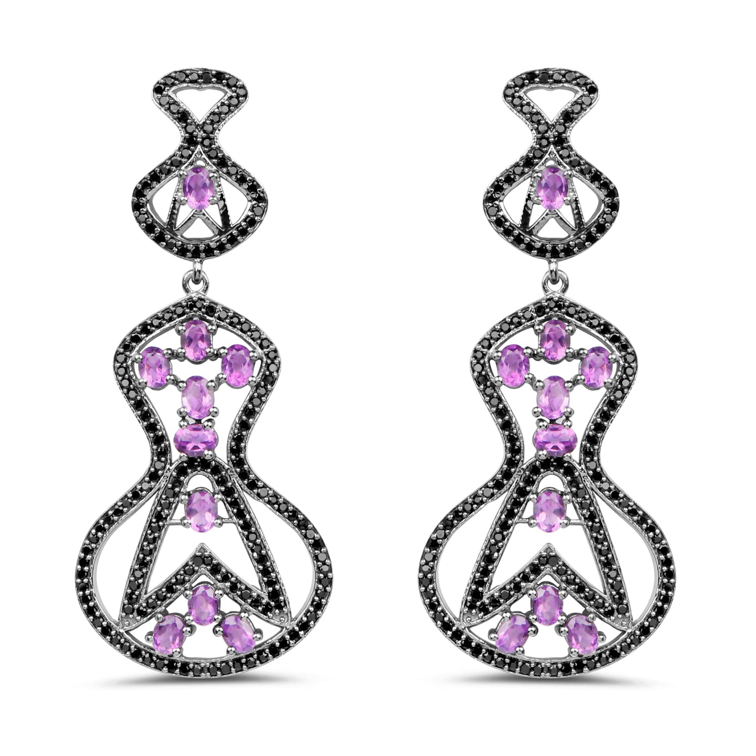 5.30 Carat Genuine Amethyst and Black Spinel .925 Sterling Silver Earrings by Bids.com