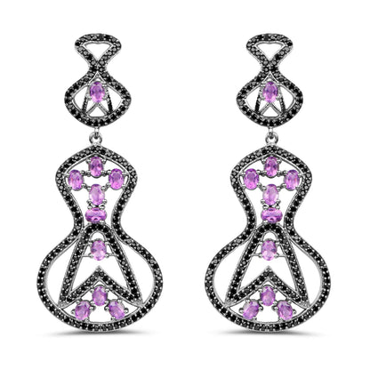 5.30 Carat Genuine Amethyst and Black Spinel .925 Sterling Silver Earrings by Bids.com