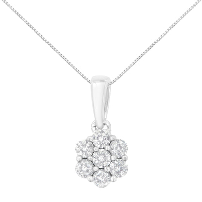 14K White Gold 1/2 cttw Prong Set Round-Cut Diamond 7 Stone Floral Cluster 18" Pendant Necklace (H-I Color, I1-I2 Clarity) by Bids.com