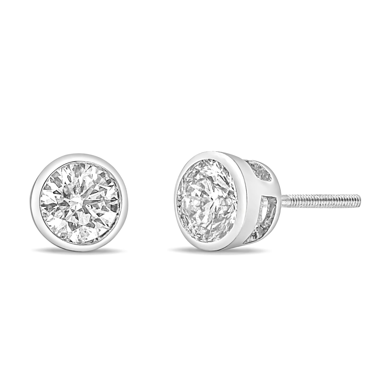 14K White Gold 1.0 Cttw Lab Grown Diamond Screw-Back Classic Bezel Solitaire Stud Earrings (G-H Color, VS2-SI1 Clarity) by Bids.com