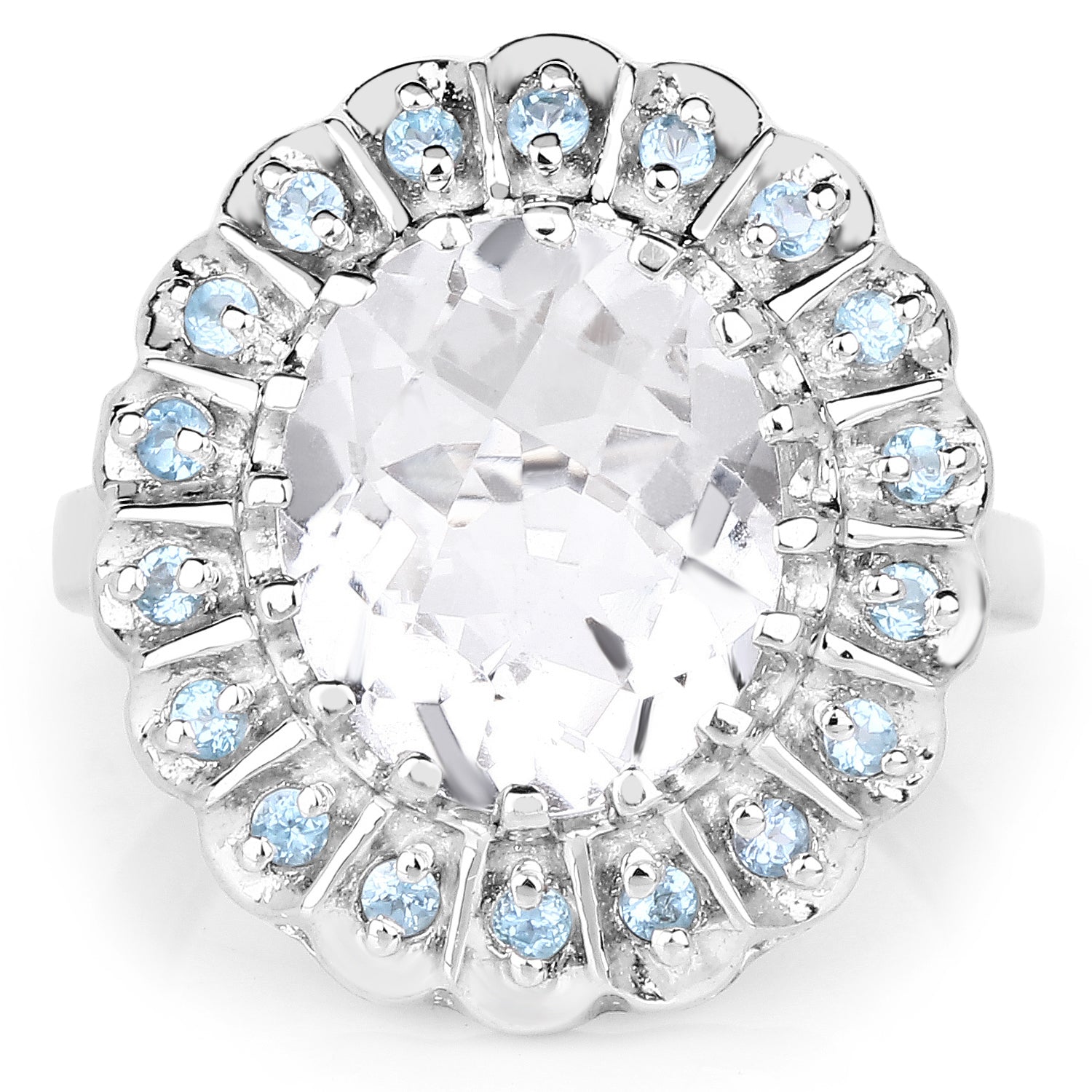 5.90 Carat Genuine Crystal Quartz and Swiss Blue Topaz .925 Sterling Silver Ring by Bids.com
