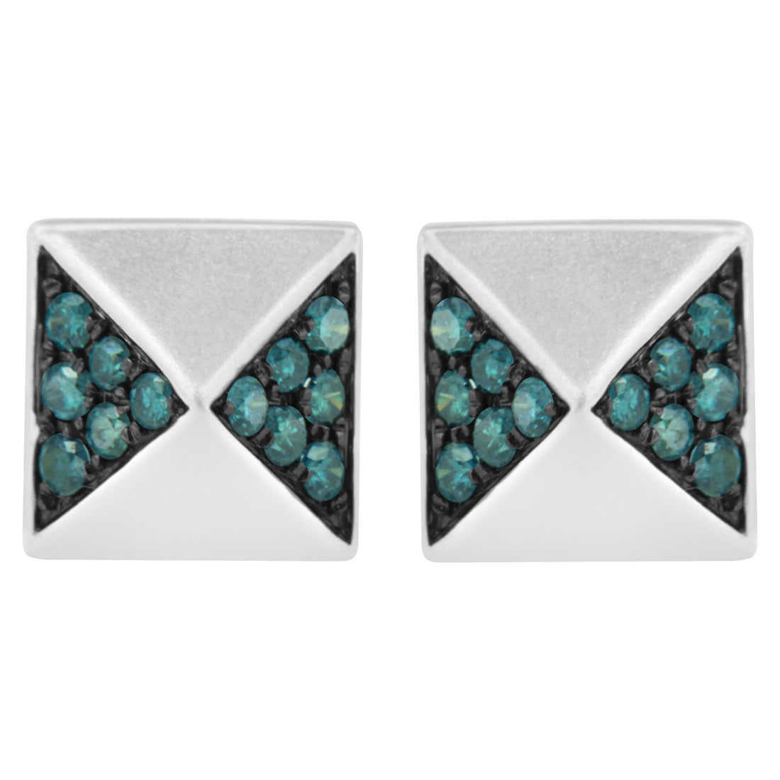 14K White Gold 1/4 Cttw Treated Blue Diamond Pyramid Stud Earring (Blue Color, SI1-SI2 Clarity) by Bids.com