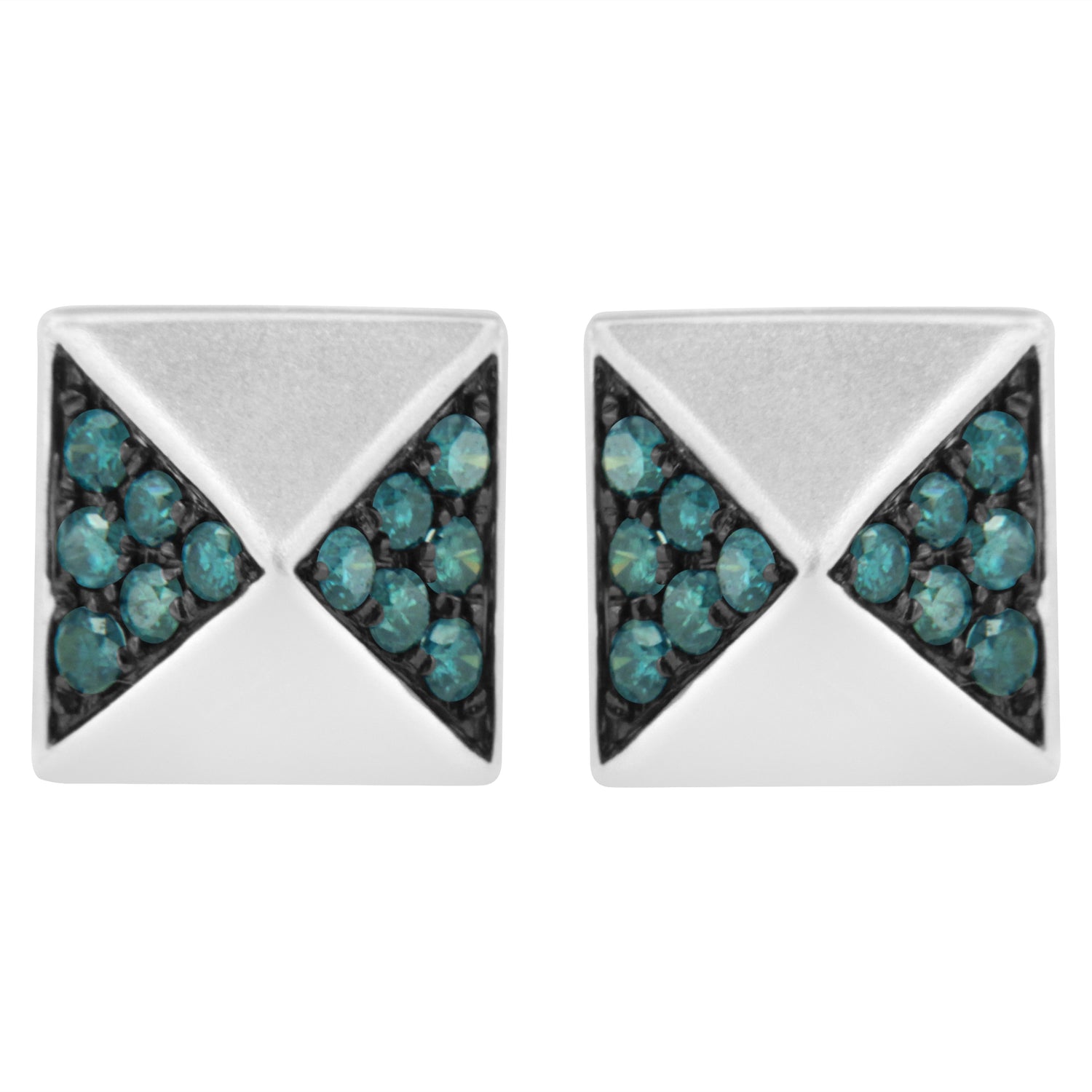 14K White Gold 1/4 Cttw Treated Blue Diamond Pyramid Stud Earring (Blue Color, SI1-SI2 Clarity) by Bids.com