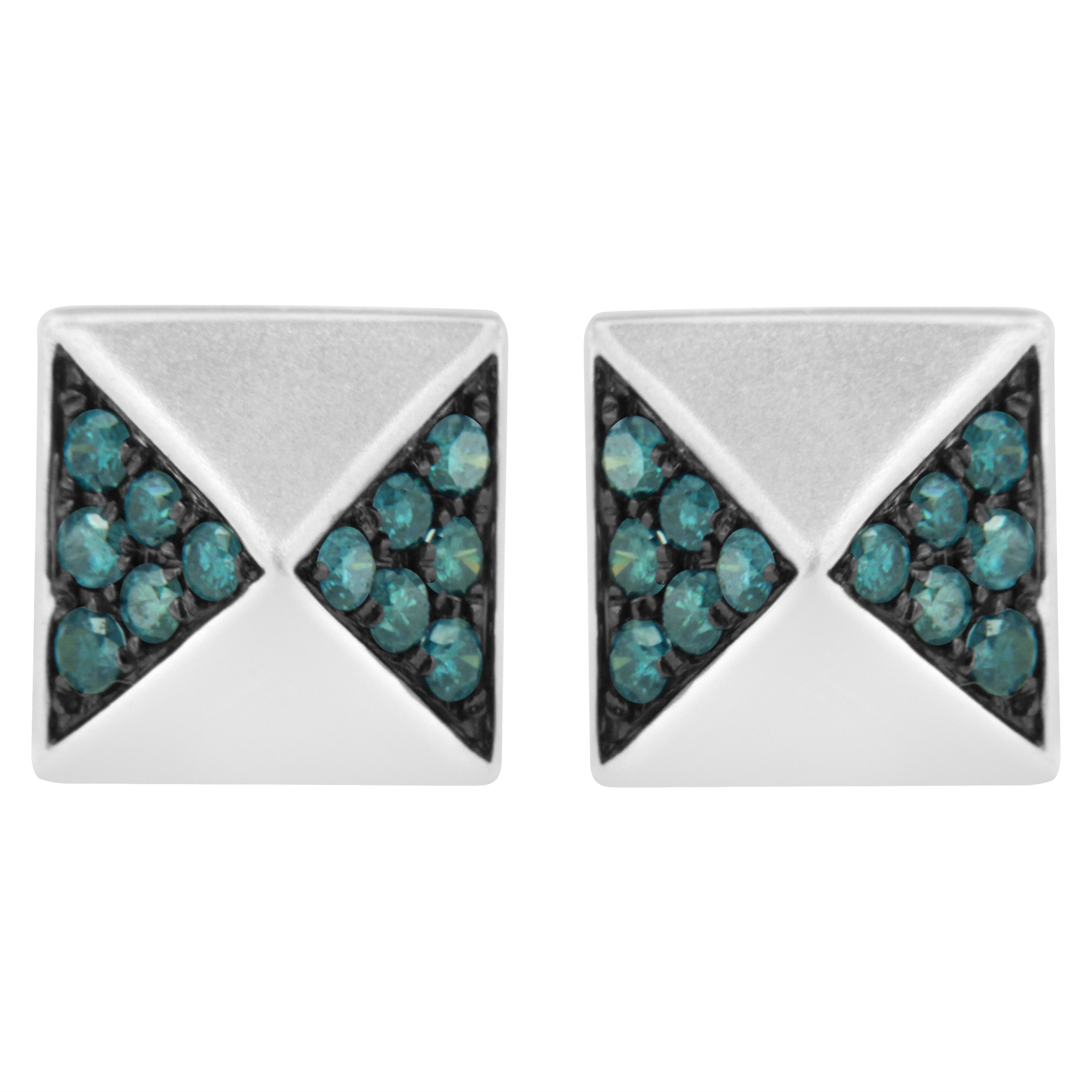 14K White Gold 1/4 Cttw Treated Blue Diamond Pyramid Stud Earring (Blue Color, SI1-SI2 Clarity) by Bids.com