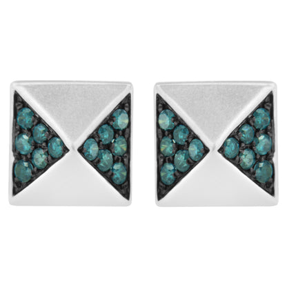 14K White Gold 1/4 Cttw Treated Blue Diamond Pyramid Stud Earring (Blue Color, SI1-SI2 Clarity) by Bids.com