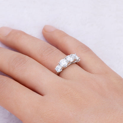 3.6 Carat 5 Stone Brilliant Round Cut Sparkala™ Pure Sterling Silver 5 Stone Ring by Sparkala