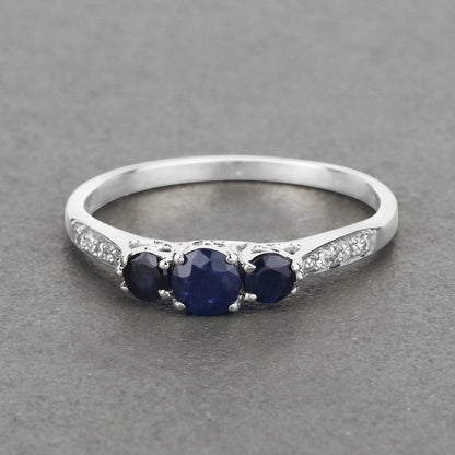 0.56 Carat Genuine Blue Sapphire and White Diamond 14K White Gold Ring by Bids.com