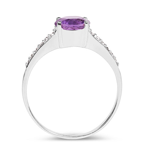 1.33 Carat Genuine Amethyst and White Topaz .925 Sterling Silver Ring  DestGlow
