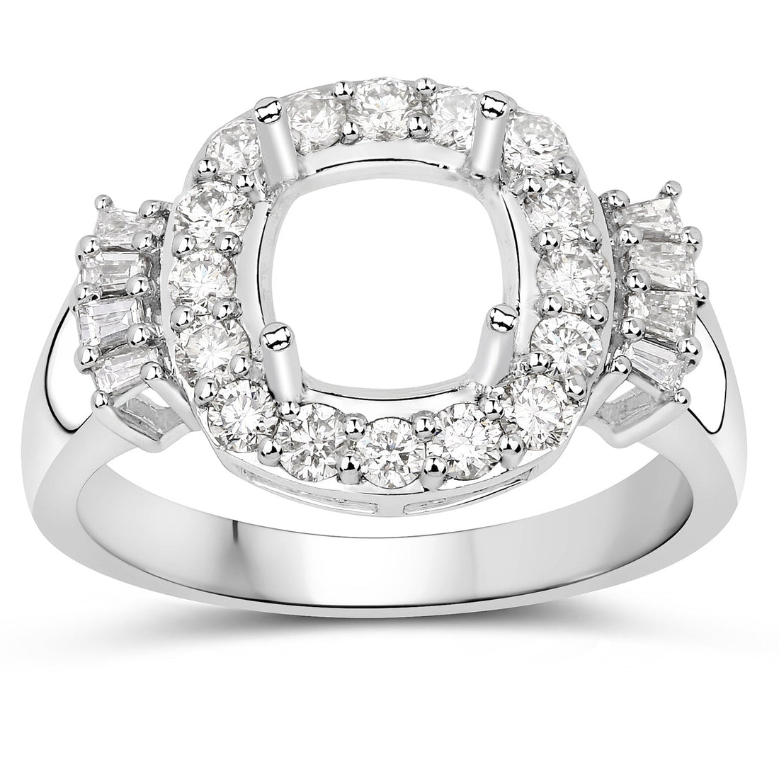 0.73 Carat Genuine White Diamond 14K White Gold Semi Mount Ring - holds 8x8mm Cushion Gemstone by Bids.com