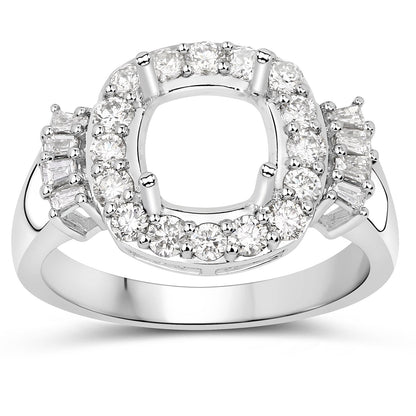0.73 Carat Genuine White Diamond 14K White Gold Semi Mount Ring - holds 8x8mm Cushion Gemstone by Bids.com