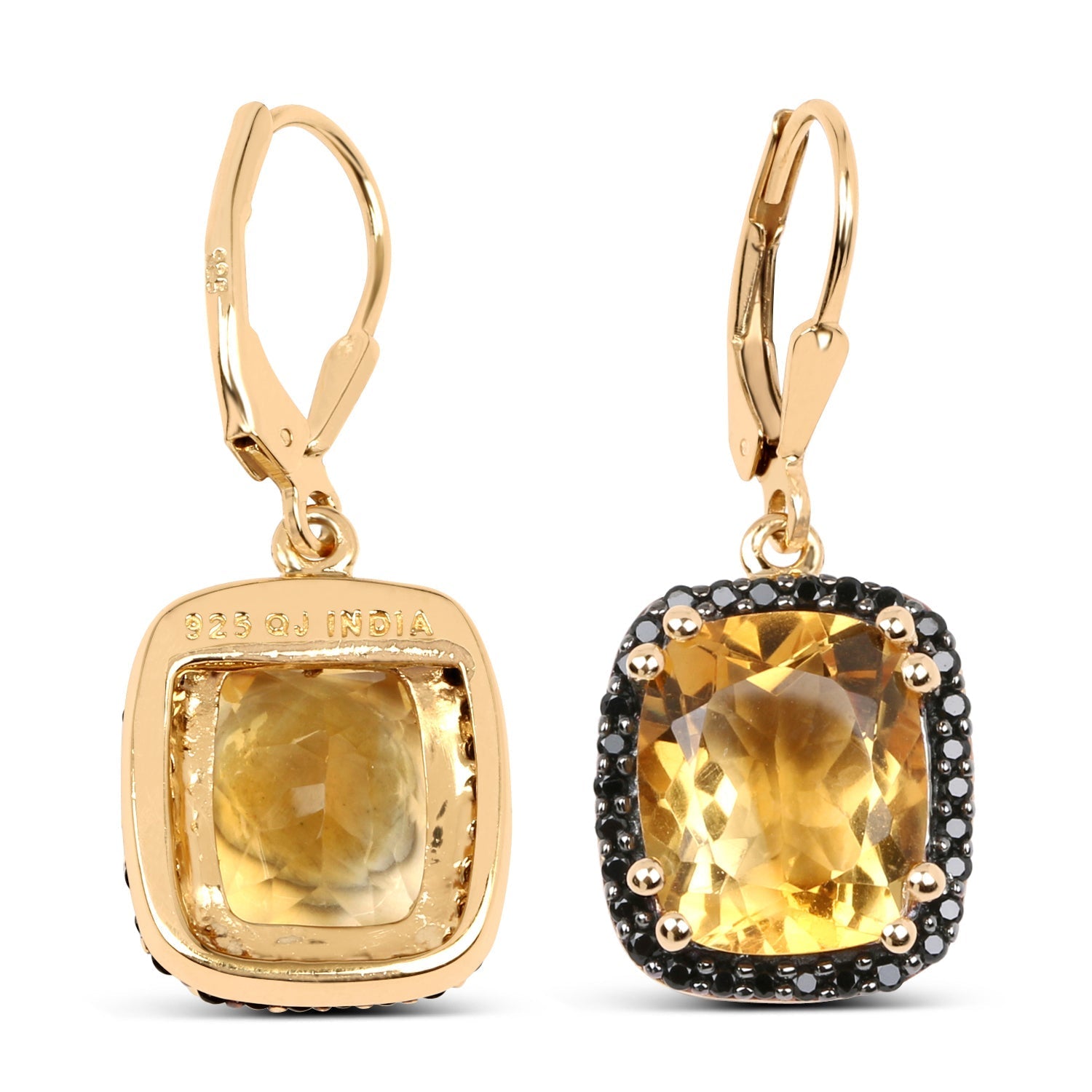 14K Yellow Gold Plated 8.90 Carat Genuine Citrine &amp; Black Spinel .925 Sterling Silver Earrings  DestGlow