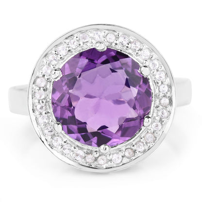 4.27 Carat Genuine Amethyst and White Topaz .925 Sterling Silver Ring by Bids.com