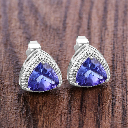 4.24 Carat Genuine Tanzanite 14K White Gold Earrings by Bids.com