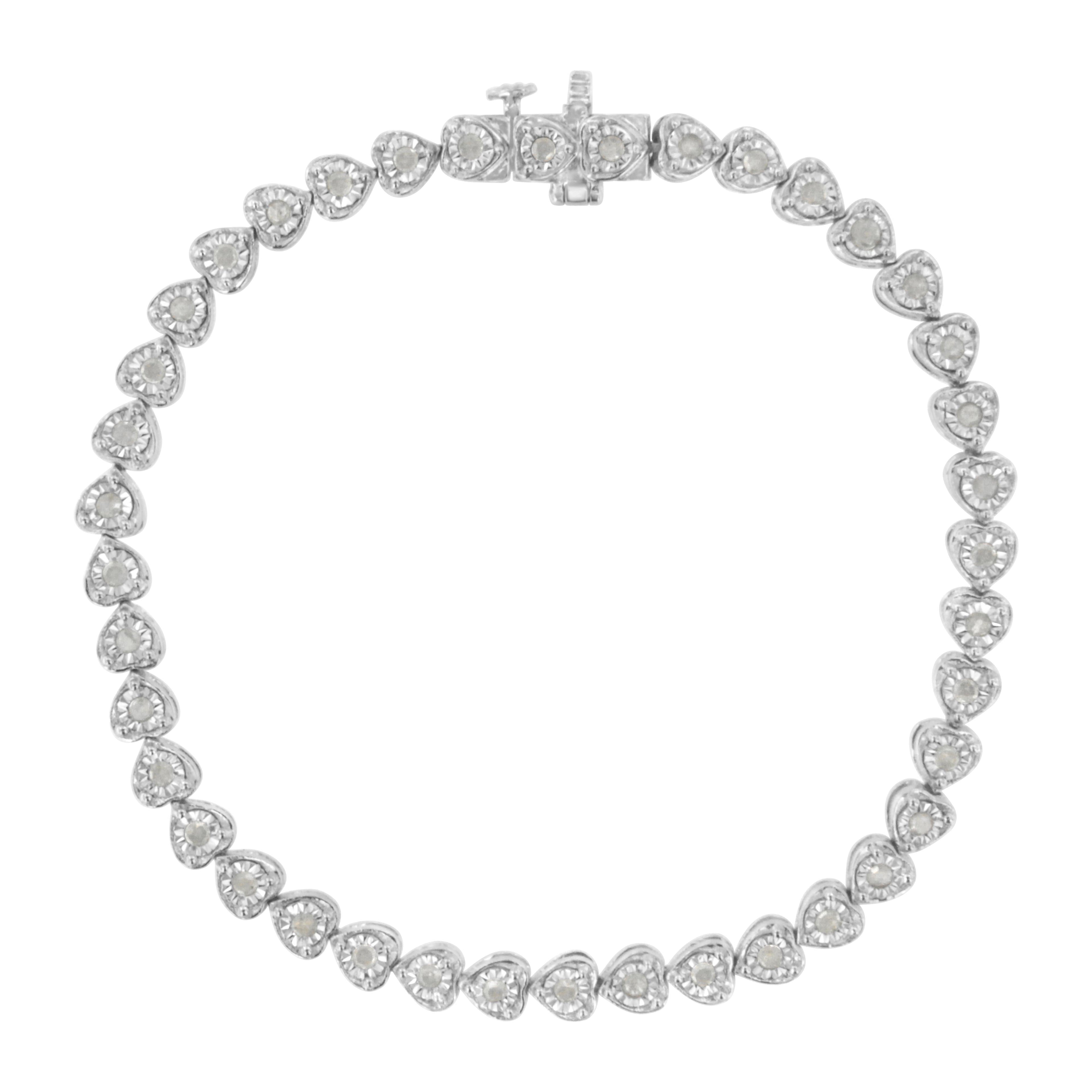 .925 Sterling Silver 1.0 Cttw Miracle Set Diamond Heart-Link 7" Tennis Bracelet (I-J Color, I2-I3 Clarity) by Bids.com